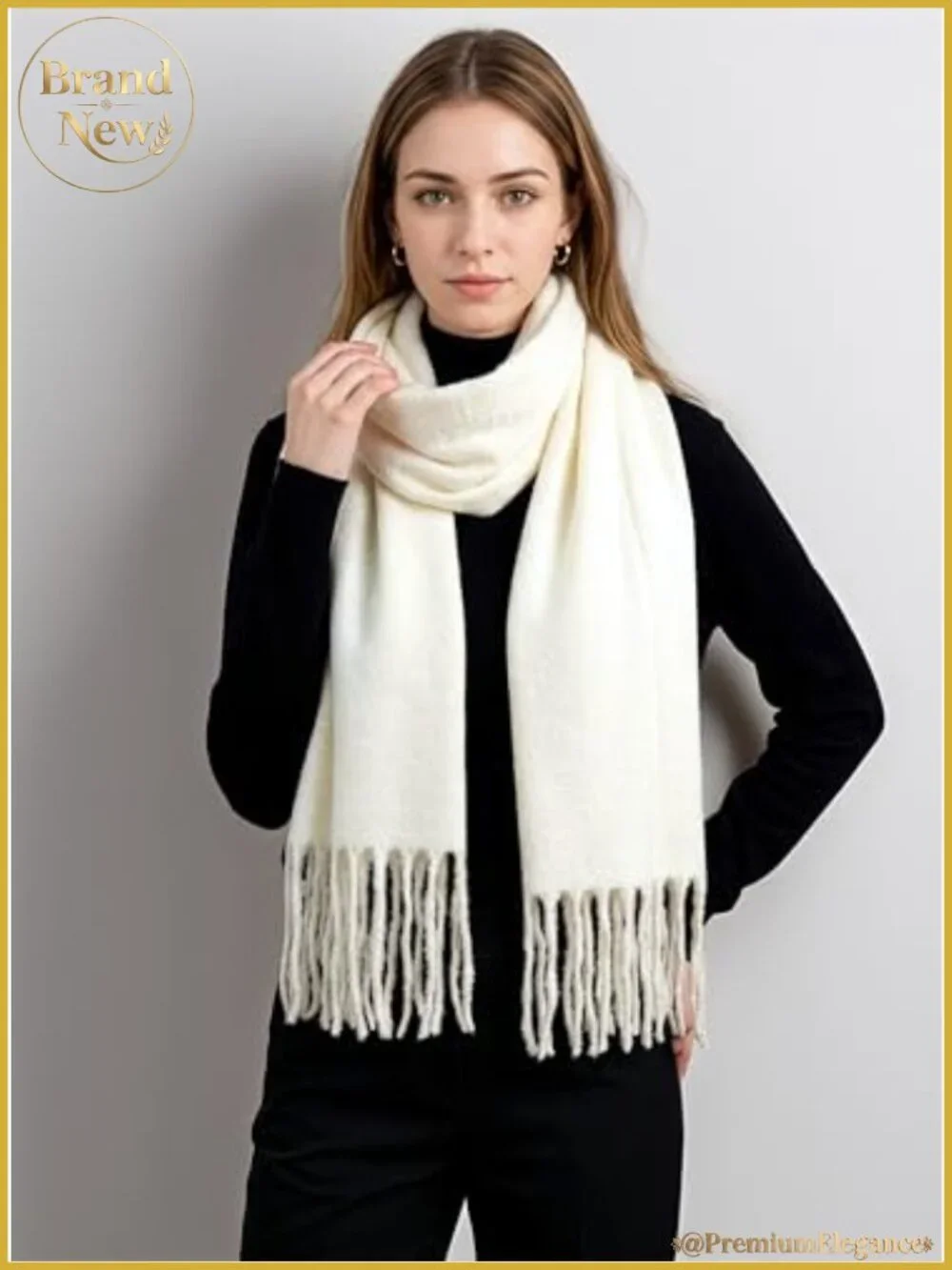 Oversized Cashmere-Feel Winter Scarf Fringe Viscose Acrylic Shawl Wrap
